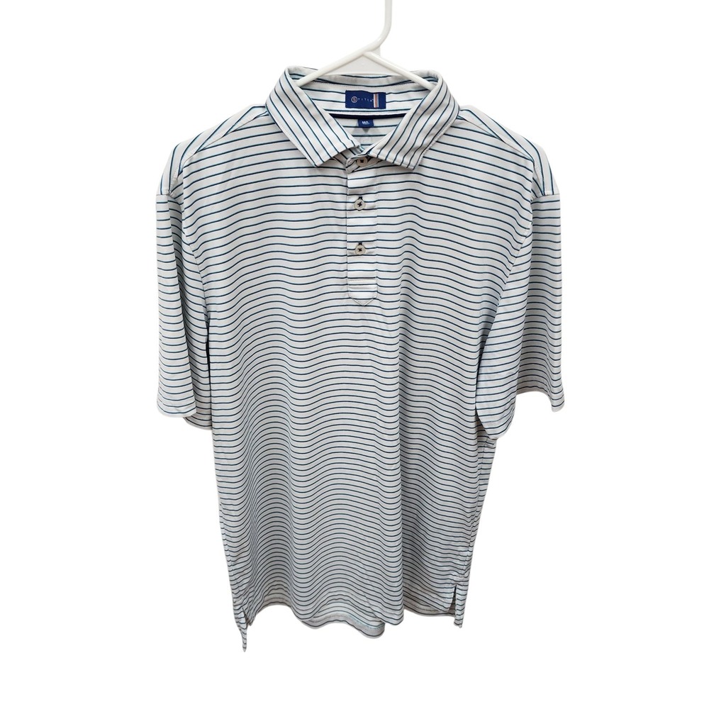 Stitch Golf Polo Shirt Mens M/L Bleecker Stripe Hidden Collar Button Outdoor